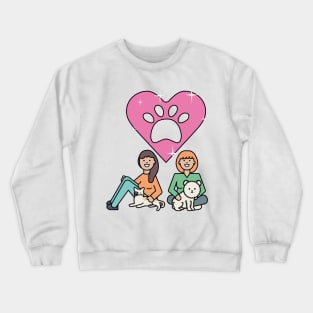 Pets Lovers Design - Cute Girls With Pets, Cool Cat And Dog Crewneck Sweatshirt